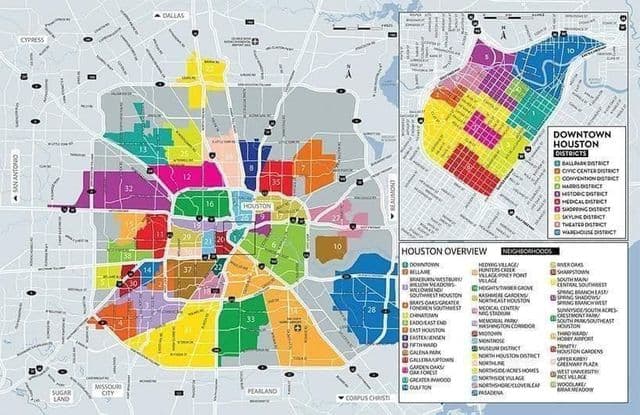 Mapa dos bairros de Houston