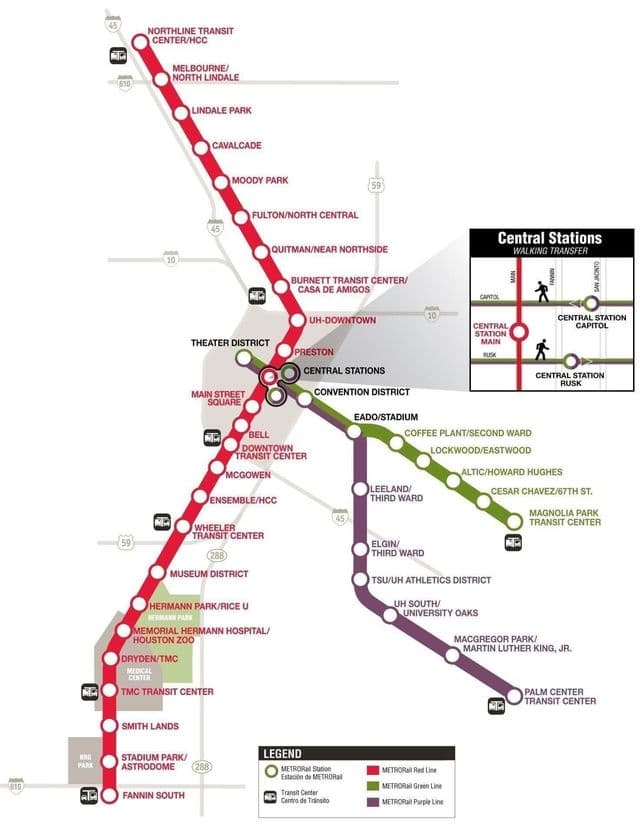 Mapa da estação de metrô de Houston