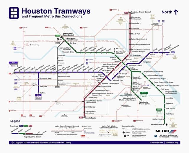 Mapa das estações de bonde de Houston